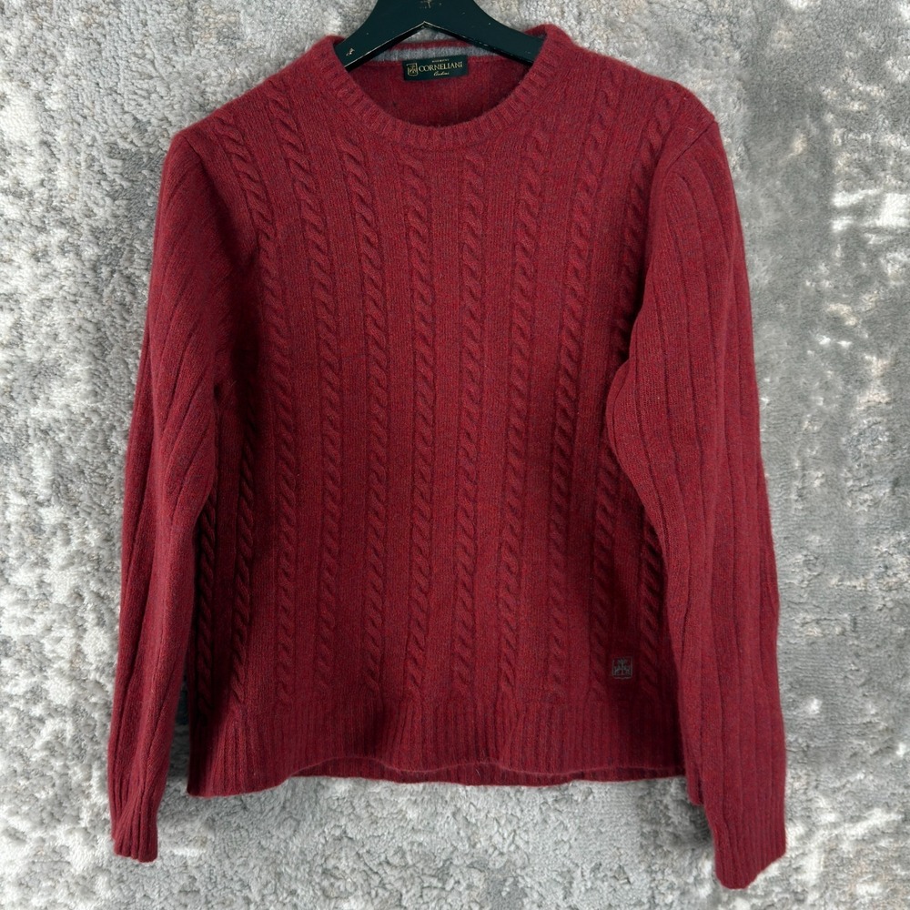 Corneliani Size 52 / M Cashmere Wool Cable Knit Sweater Red Long Sleeve Pullover